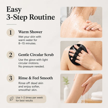 Three-step guide for using the exfoliating bath glove